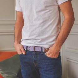 Elastic woven belt Linen grey