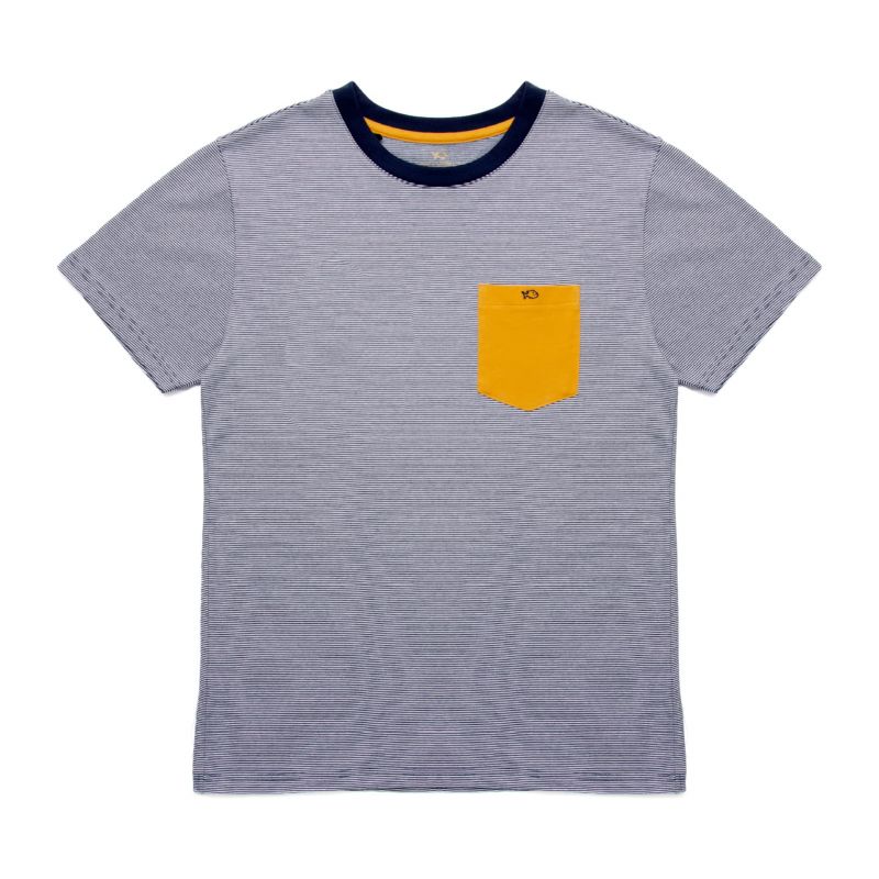 Organic cotton - Camel/blue striped T-shirt - 190gr