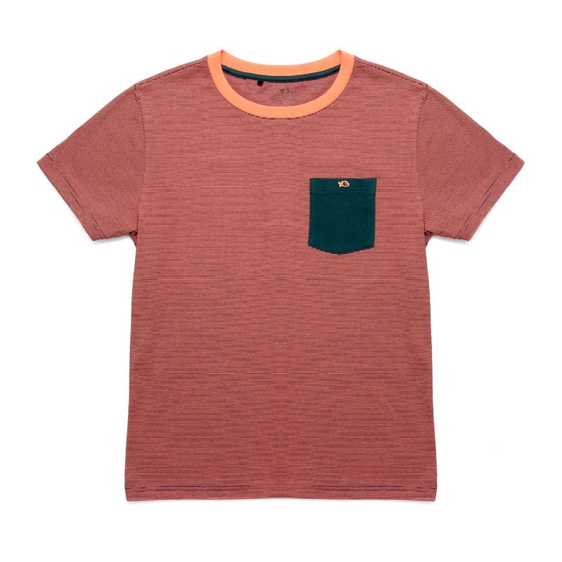 T-shirt rayé corail/vert en coton biologique - 190gr
