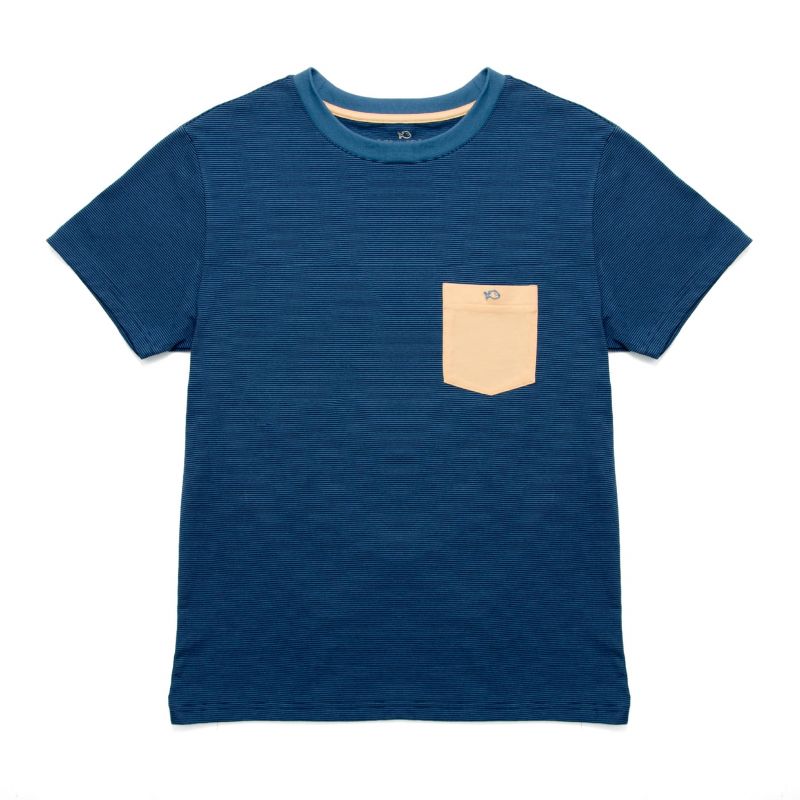 T-shirt rayé bleu/beige en coton biologique - 190gr