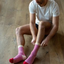 Red and white striped socks  combed cotton