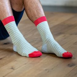 Thin Green beige / White striped socks  combed cotton