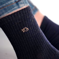 Navy blue high rib cotton socks