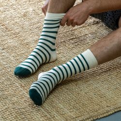 Cotton socks Wide Stripes Mottled beige / green
