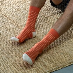 Thin Orange / Beige stripes socks  combed cotton