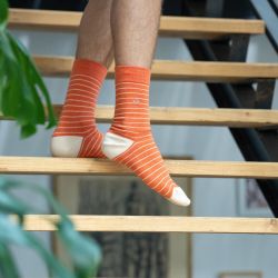 Thin Orange / Beige stripes socks  combed cotton