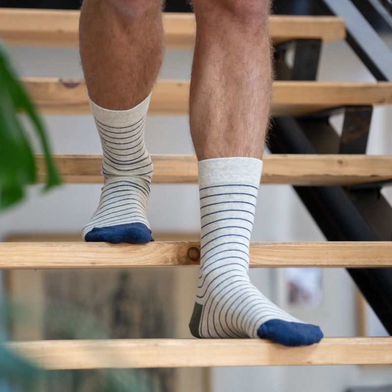 Cotton socks Thin Stripes Mottled grey / Navy