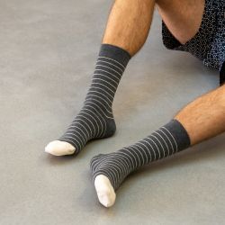 Thin Grey / beige stripes socks  combed cotton