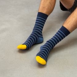 Cotton socks Wide Stripes Mottled navy / blue