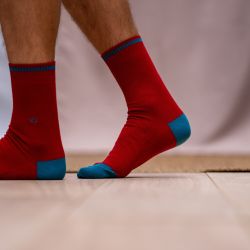 Pique knit Red and Petrol Blue socks  combed cotton