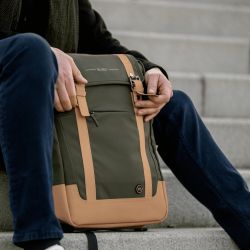 Backpack rectangular shape PU Fabric - Khaki