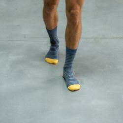 Cotton socks Wide Stripes Steel blue / Yellow