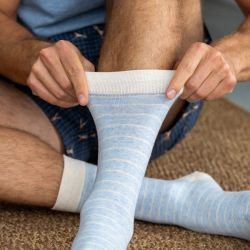 Wide Stripes Blue sky / Beige socks  combed cotton