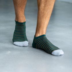 Thin striped green and orange ankle socks  combed cotton