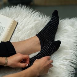 Ankle socks in combed cotton Striped - Black and silver