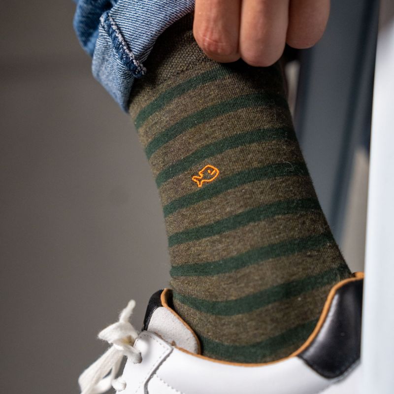 Wide khaki stripes sockscombed cotton