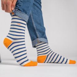 Wide Ecru stripes socks  combed cotton