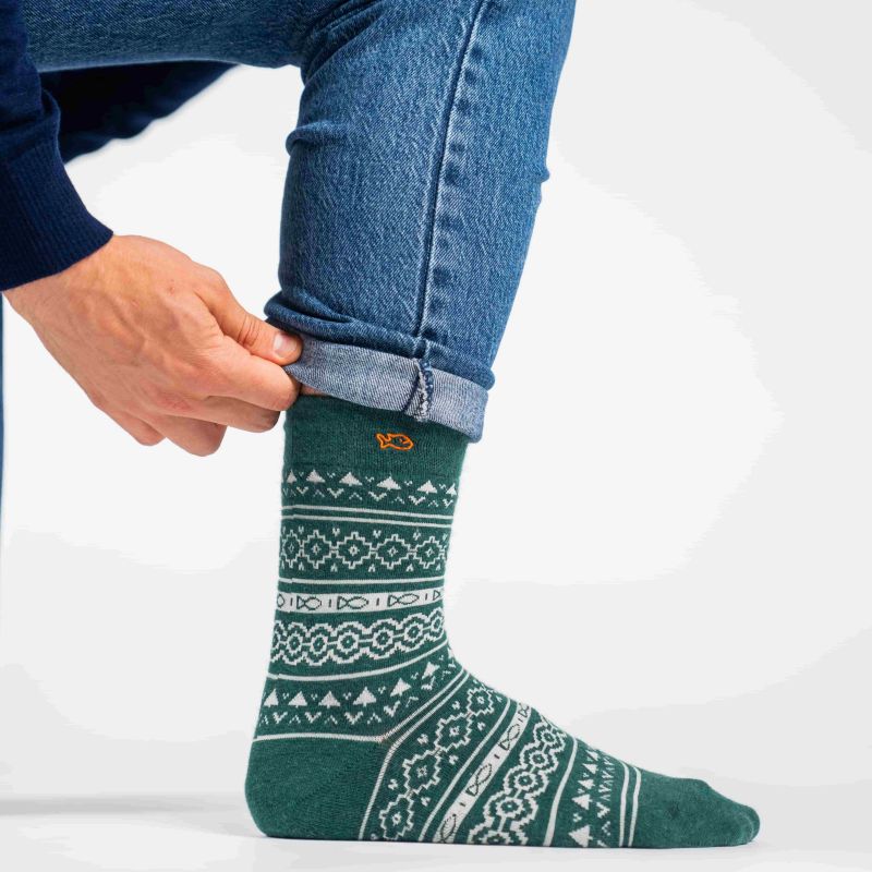 The Christmas Jacquard Green sockscombed cotton