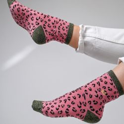Socks - Pink & khaki Leopard  made from combed cotton