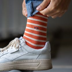 Wide orange stripes socks  combed cotton