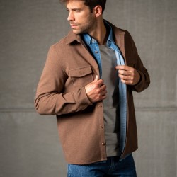 Crease-resistant knitted overshirt  Brown