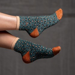 Socks - Green & camel Leopard  made from combed cotton