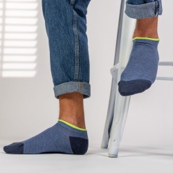 Ankle socks in combed cotton  Plain - Mottled blue and neon