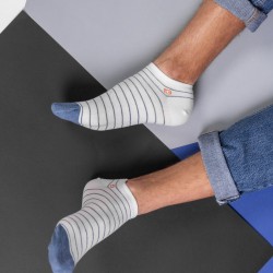 Ankle socks in combed cotton  Striped - White and blue