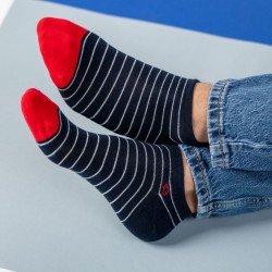 Ankle socks in combed cotton  Striped - Navy and white
