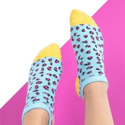 Ankle socks in combed cotton  Leopard - Blue