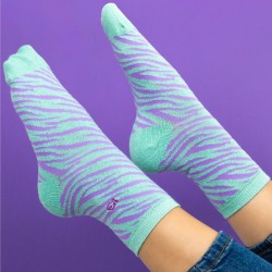 Glitter socks in combed cotton  Zebra - Light green and purple