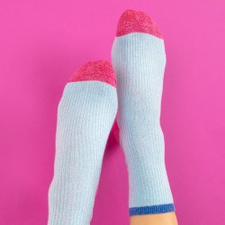 Glitter socks in combed cotton  Vintage - Light blue