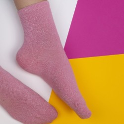 Glitter socks in combed cotton  Plain - Peach pink