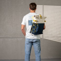 Backpack 100% recycled polyester  Rolltop - Ivory and navy blue