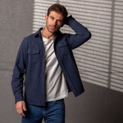 Crease-resistant knitted overshirt  Navy Blue