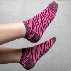 Ankle socks in combed cotton  Zebra - Pink