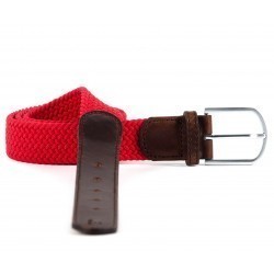 Leather belt elastic weave  The Trendy Grenade Red
