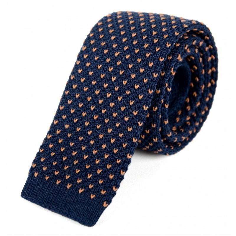 Navy and camel cotton knit tie