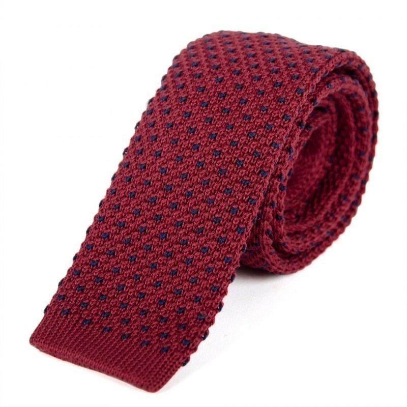 Burgundy and blue cotton knit tie