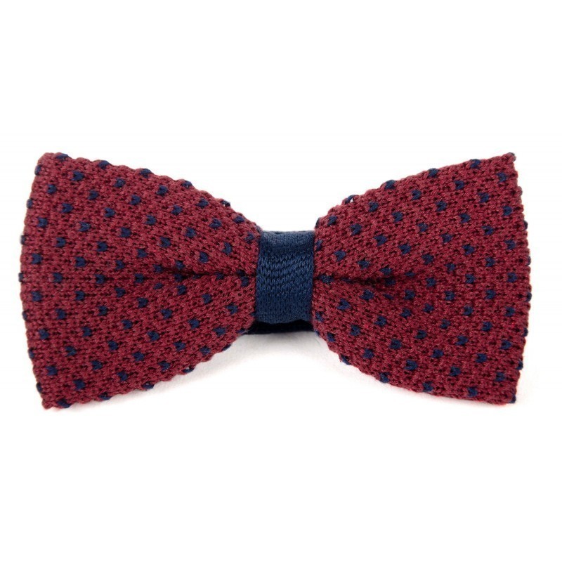 Navy and white cotton knit bow tie