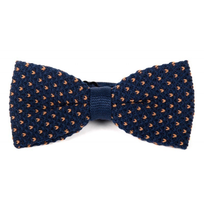 Navy and camel cotton knit bow tie