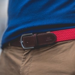 The Trendy Grenade Red  Leather belt elastic weave