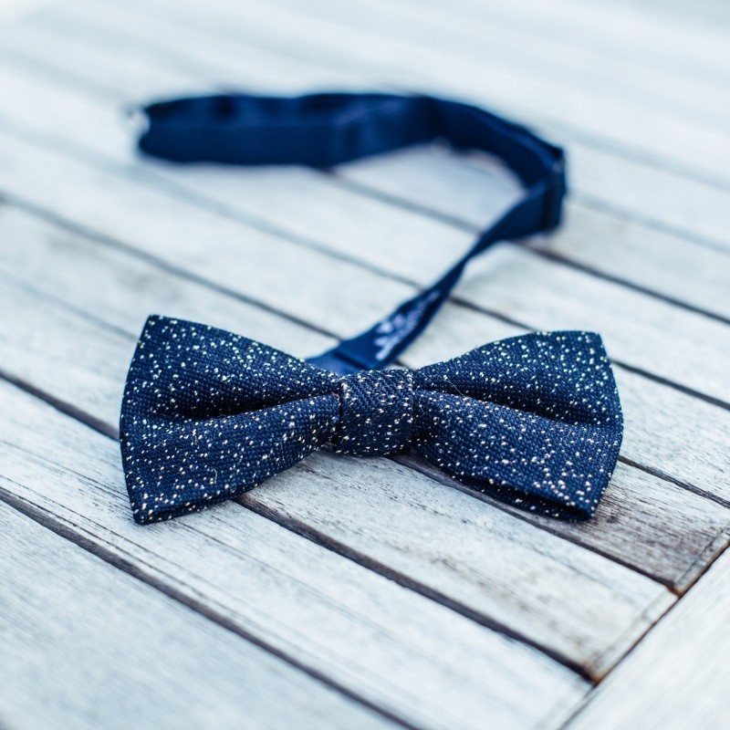 navy and yellow wool bow tie