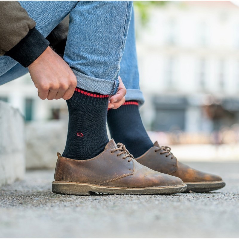 Pique knit socks  Navy and Red