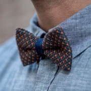 Grey and Orange cotton knit bow tie