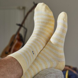 Chaussettes Fines Rayures jaune / blanc  en coton peigné