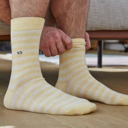 Thin yellow / white stripes socks  combed cotton