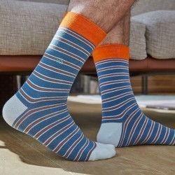 Cotton socks Fine Stripes Blue / Orange