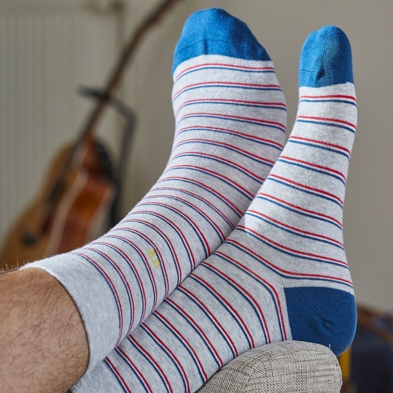 Cotton socks Fine Stripes grey / blue