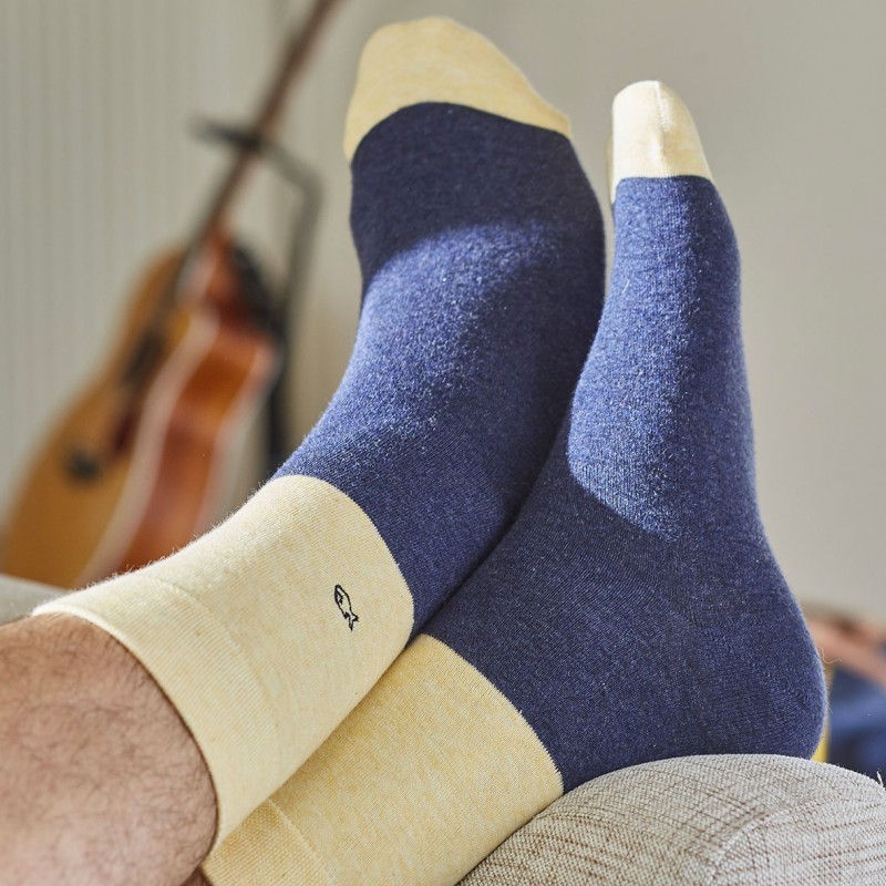 Cotton socks Bi-colours mottled Yellow / mottled Blue